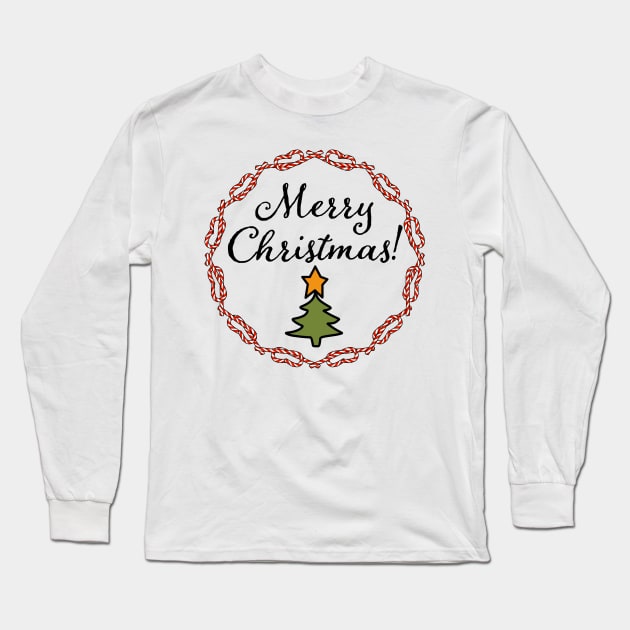 Merry Christmas Candy Candy Canes Wreath Long Sleeve T-Shirt by ellenhenryart